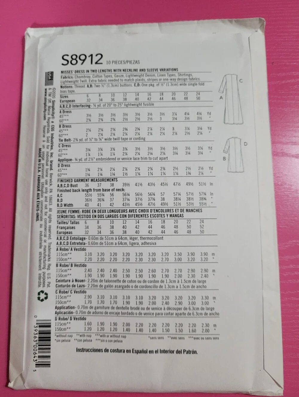 Simplicity American Sewing Guild Dress Sewing Pattern S8912 Size 6-14 (1456)